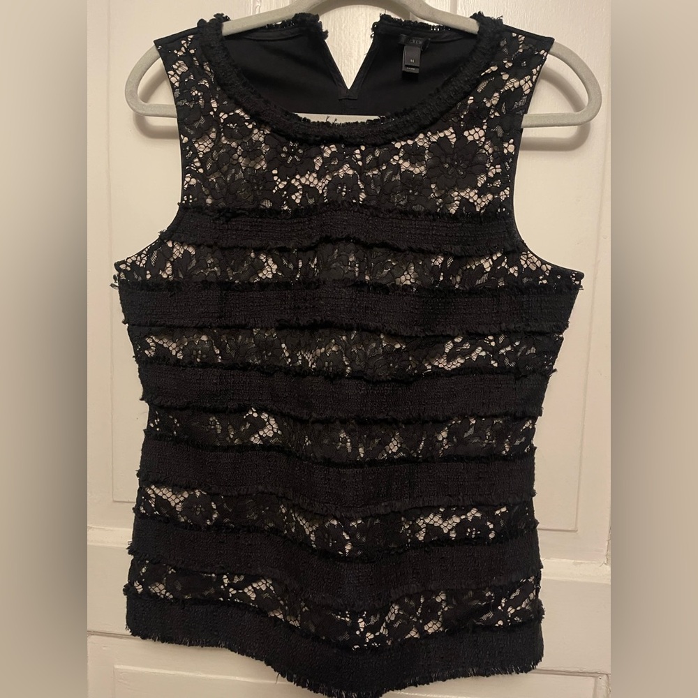 J. Crew NWOT Black Lace Sleeveless Blouse - Picture 2 of 16